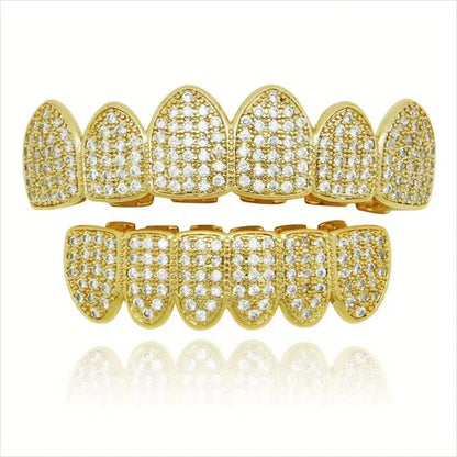 sengpan  Teeth Grillz Set For Unisex Top Bottom Mouth Gold Silver Color Teeth Grills Tooth Cap Removable Dental Fashion Jewelry