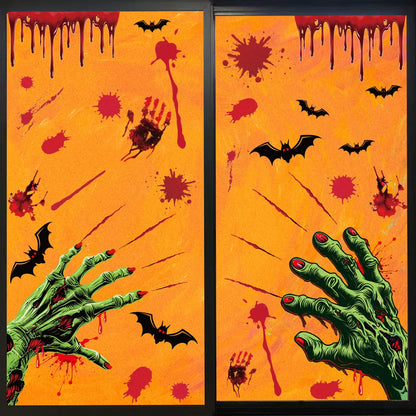 sengpan Halloween Decoration Blood Handprint Pumpkin Stickers Halloween Shopping Mall Window Scene Decoration Ghost Hand Spider Stickers