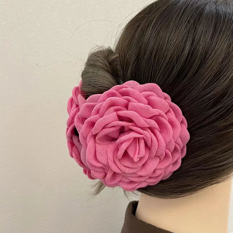 sengpan New Rose Hair Claws Hairpin Elegant Sweet Korean Lady Fabric Rose Flower Hair for Women Headwear Bow Girls Ponytail Holder Hair