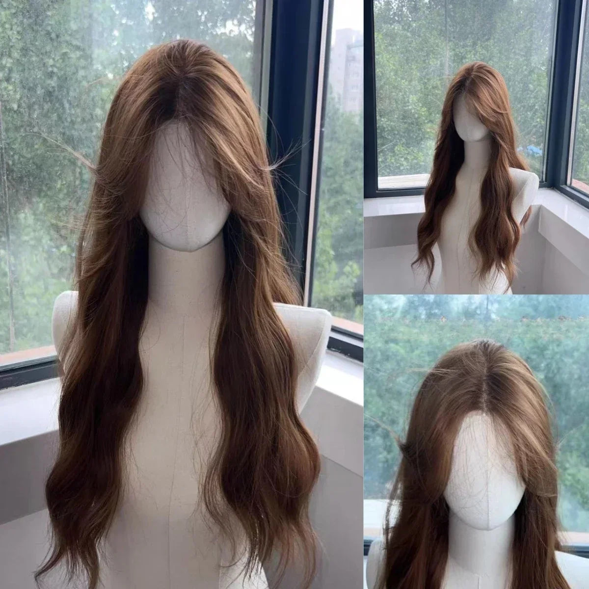 sengpan Wigs for Women Brown Long Curly Hair Big Wave Wig Natural Curls Headband Lolita Wig Heat Resistant Cosplay Synthetic 가발