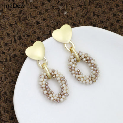 sengpan Heart Shape Oval Drop Earrings Chain Ear Handmade Crystal Beads Earrings For Women Big Long Jewelry Fashion EA126