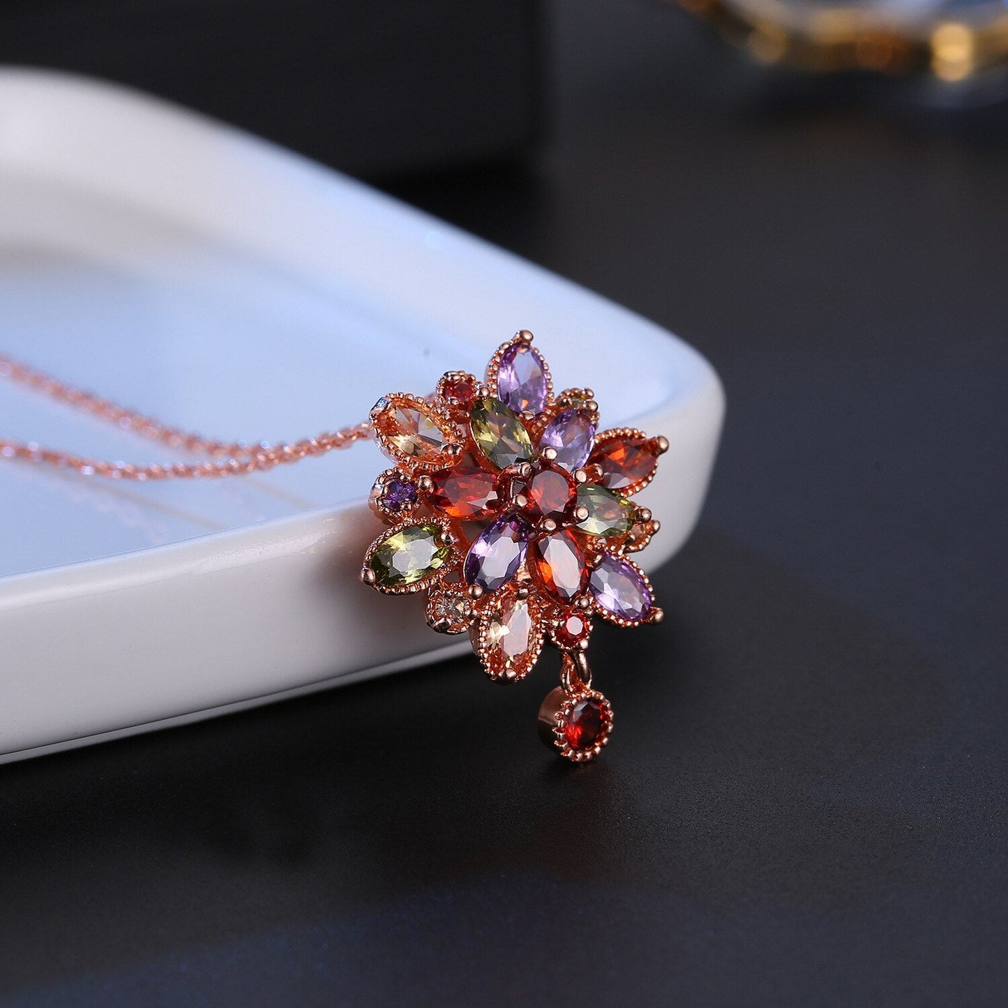 sengpan New Hot Sale Flower Design Rose Gold Color Microset Zircon Charming Necklaces For Women or Girls Lovely Gift