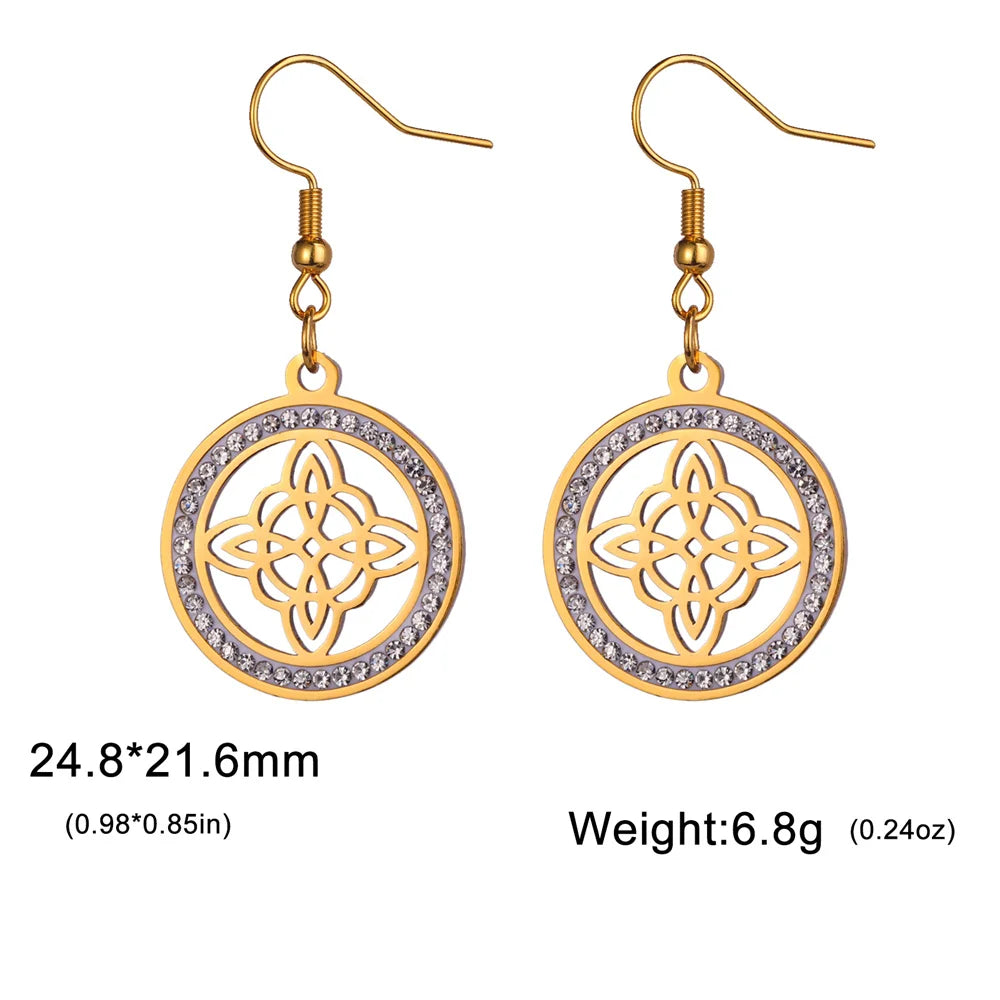 sengpan  Crystal Witch Knot Earrings for Women Stainless Steel Celtic Knot Rhinestone Drop Earrings Vintage Amulet Jewelry Gifts