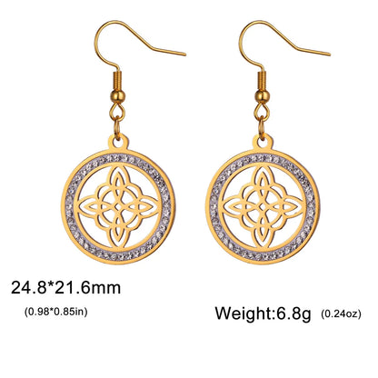 sengpan  Crystal Witch Knot Earrings for Women Stainless Steel Celtic Knot Rhinestone Drop Earrings Vintage Amulet Jewelry Gifts