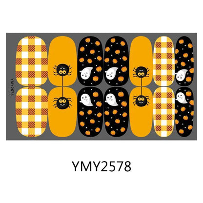 sengpan Baking Free Halloween Nail Stickers Full Sticker Fashion Nail Art Jewelry  Pumpkin Ghost Wholesale Applique Nail Sticker