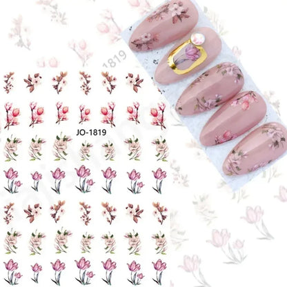 sengpan Simple Flowers 3D Nail Stickers Spring Summer Blossom Floral Tulip Fruit Nail Art Decals Adhesive Sliders Manicure Decorations