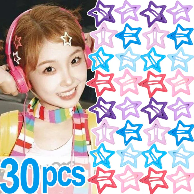 sengpan Women Bobby Pin Y2K Girls Stars Barrettes Metal Snap Clips Colorful Star Korean BB Hairpins Crab Stick Headwear Hair Accessories