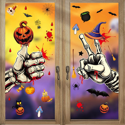 sengpan Halloween Decoration Blood Handprint Pumpkin Stickers Halloween Shopping Mall Window Scene Decoration Ghost Hand Spider Stickers