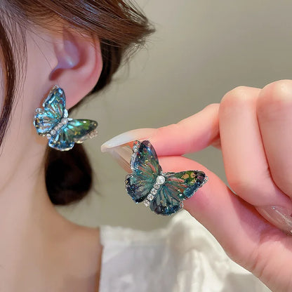 Lianfudai New Punk Style Bowknot butterfly Drop Earring for Woman 2024 Cool Metal Butterfly Earrings Aesthetic Jewelry Party Gift