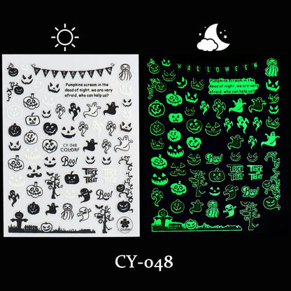 sengpan Luminous Nail Stickers Glow In Dark Halloween Nail Art Decoration Cartoon Skull Ghost Sliders Bones Spider Decal Tattoo GLYB-018