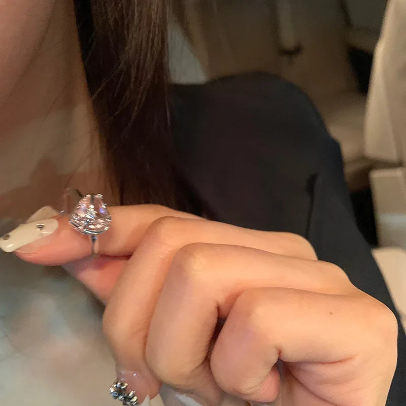 Lianfudai Y2K Crystal Rings Kpop Heart Adjustable Ring Irregular Geometry Punk Vintage Rings For Women Girls New Fashion Jewelry