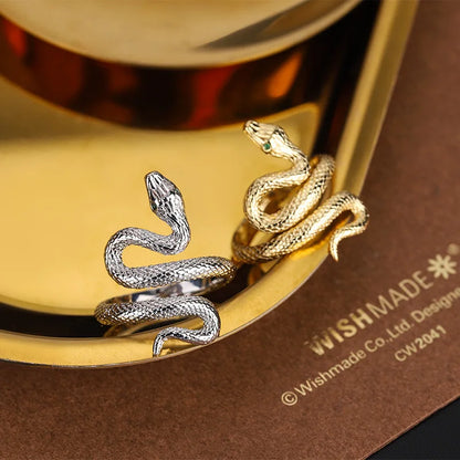 sengpan Original 925 Sterling Silver Gold Snake Rings For Women Counple Wedding Engagement Silver Women's Vintage Ring Fine Jewelry