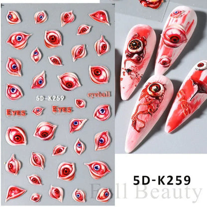 sengpan 5D Halloween Blood Eye Bones Nail Art Horror Eyeball kull Relief Three-Dimensional Nail Stickers for Women&Girl Nail stickers