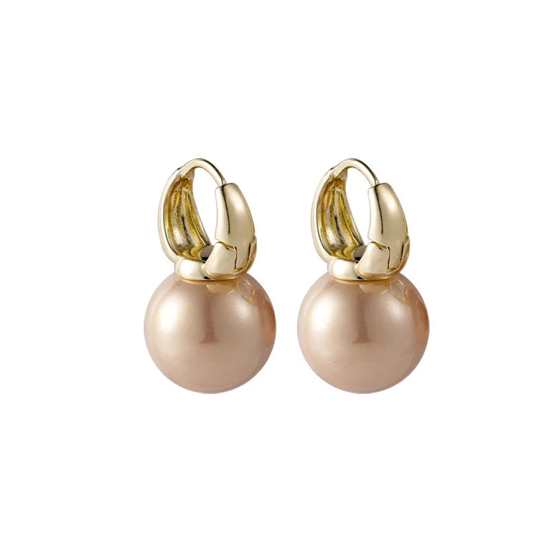 Lianfudai 2024 New Cute Pearl Studs Hoop Earrings for Women Gold Color Eardrop Minimalist Hoops Wedding Fashion Jewelry Dropship