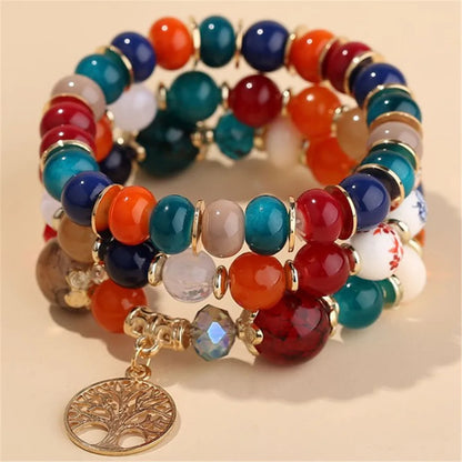 sengpan  Bohemian White Crystal Beads Strand Bracelets For Women Girls Ethnic Tree Of Life Charm Wrap Bracelet Pulseira Feminina