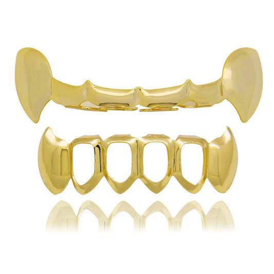 sengpan Hip-hop copper-plated tiger teeth half-bite retainer men women with Halloween false teeth props accessories teeth jewelry