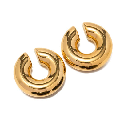 sengpan Punk Gold Plated Stainless Steel Chunky Ear Cuff Clip Earrings for Women Exaggerated Thick Round Circle Ear Clip Jewelry Gift