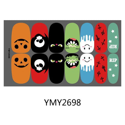 sengpan Baking Free Halloween Nail Stickers Full Sticker Fashion Nail Art Jewelry  Pumpkin Ghost Wholesale Applique Nail Sticker