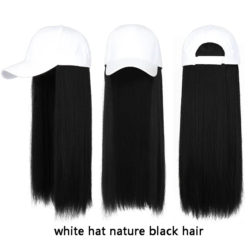 sengpan Y2K Wig Hats Women Fashion Long Wig Caps Casual Solid Color Cap with Wig 55cm Long Curly Hair Hat 40cm Straight Hair Visors