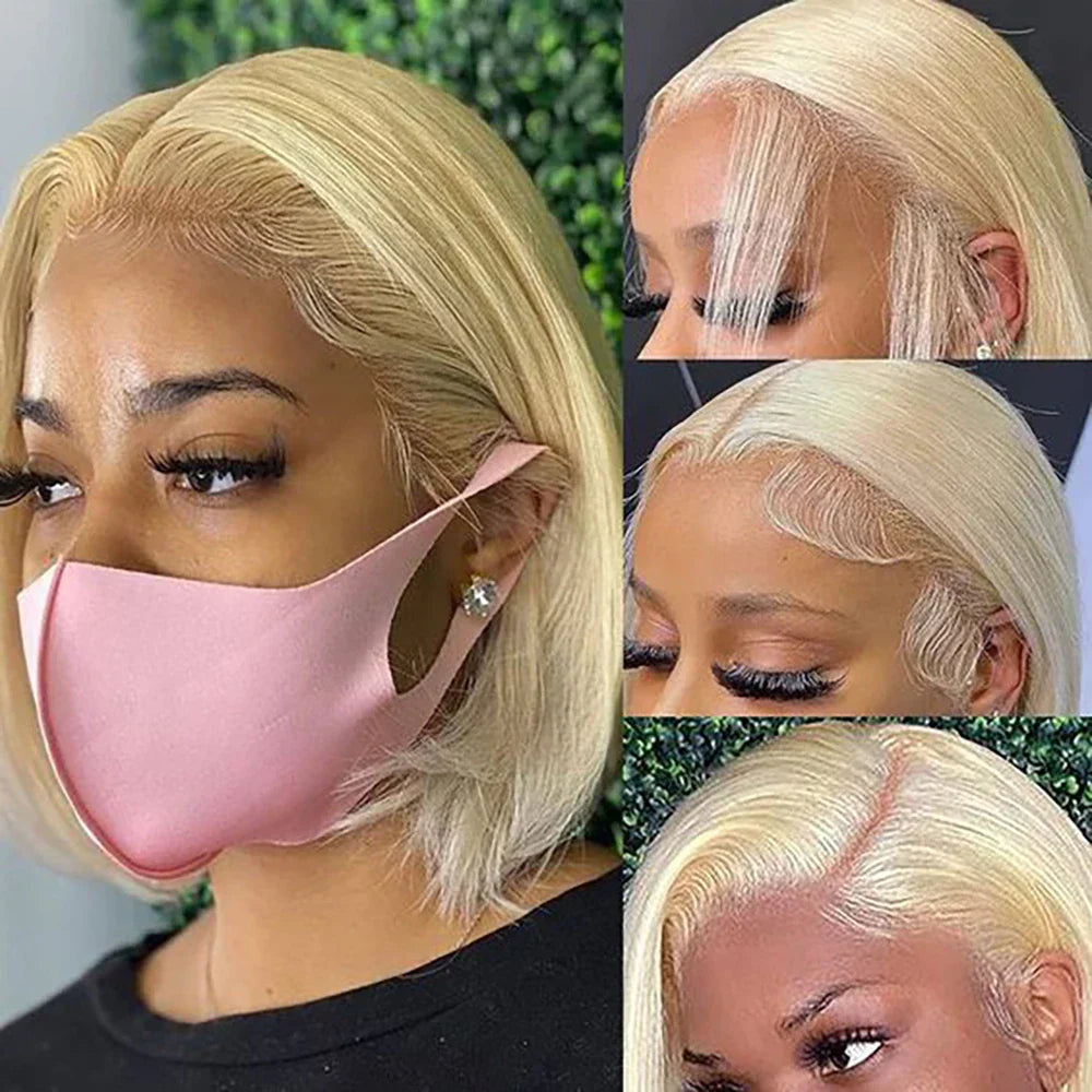 sengpan Blonde Bob Wig Human Hair 613 Lace Front Wig Human Hair 180% Density 13x4 HD Lace Frontal Wigs Human Hair Pre Plucked