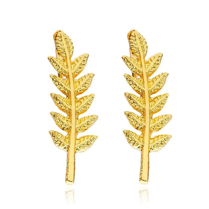 sengpan Trendy CZ Crystal Leaf Feather Earrings Ear Climber Stud Earrings For Women Everyday Jewelry Jacket Ear Cuff Piercing Bronics