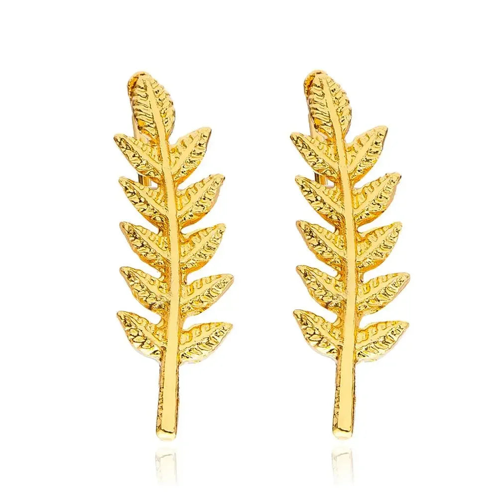 sengpan Trendy CZ Crystal Leaf Feather Earrings Ear Climber Stud Earrings For Women Everyday Jewelry Jacket Ear Cuff Piercing Bronics