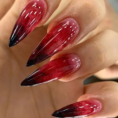 sengpan 24pcs Blood Red Fake Nails Gradient Long Pointed False Nail Patch Full Cover Wearable Fake Nail Tips Halloween Manicure Sets