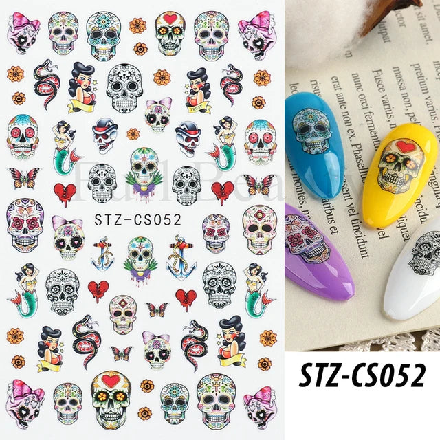 sengpan 3D Halloween Nail Art Stickers Horror Ghost Skull Evil Eye Anime Decals Bloody Rose Sticker for Nail Manicure Decoration LEBF956