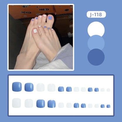 sengpan 24Ps Glossy Lake Blue Press on Toe Nails Artificial Acrylic Fake Toenails Full Coverage Removable Wearable Toe Nail Art Finished