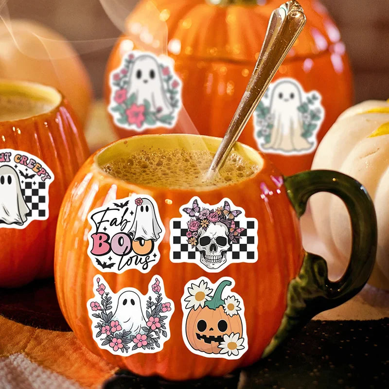 sengpan 50pcs Western Halloween Sticker Pumpkin Ghost Stickers Waterproof Water Bottle Stickers Scrapbooking Skateboard Luggage Stickers