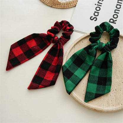 sengpan Ponytail Ribbon Hair Tie Santa Claus Elastic Hair Band Christmas Style Plaid Scrunchies Simple Fashion DIY Hair Accessories