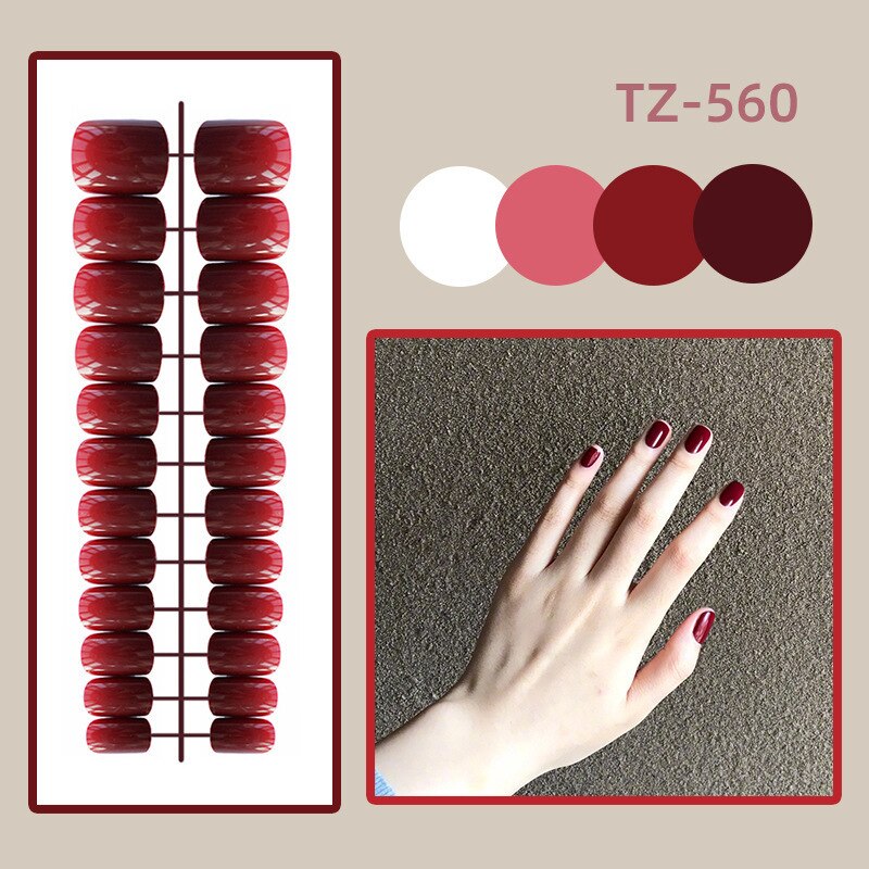 sengpan 24Pcs/Set Long Round Head Bright Solid Color Press On Acrylic Nail Art Fake Nails Finished Wearing Manicure Reusable False Nails