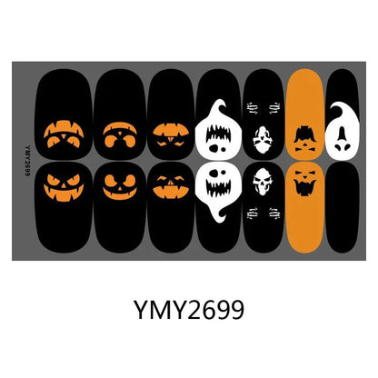 sengpan Baking Free Halloween Nail Stickers Full Sticker Fashion Nail Art Jewelry  Pumpkin Ghost Wholesale Applique Nail Sticker