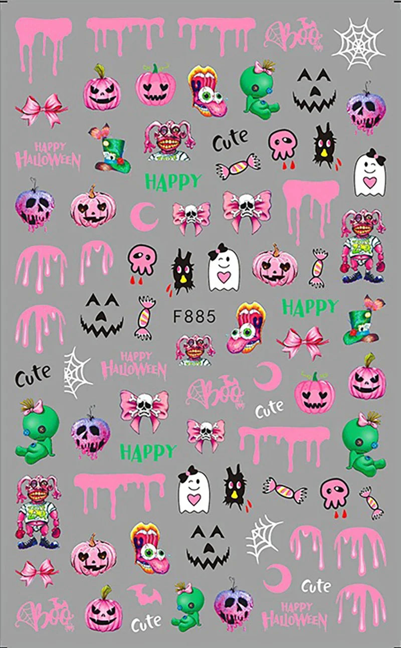 sengpan 3D Skull Pumpkin Head Bat Nail Stickers Nail Supplies Nail Sliders Halloween Stickers Nail Decorations Nail Decals