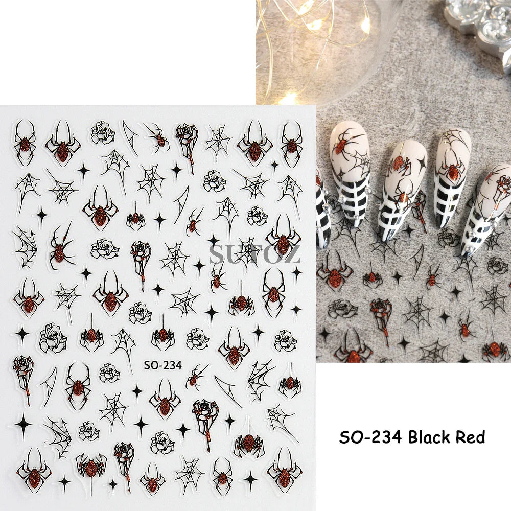 sengpan 5D Ghost Halloween Nail Art Stickers Cartoon Pumpkins Skulls Flowers Nail Decals Y2K Halloween Self-Adhesive Manicure Deco JI-5D