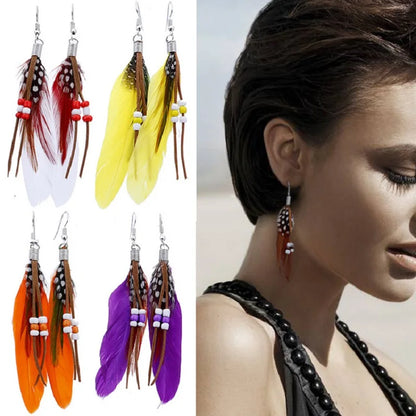 sengpan Indian Feather Boheimia Jewelry Bohemian Long Feather Earrings Eardrop For Women