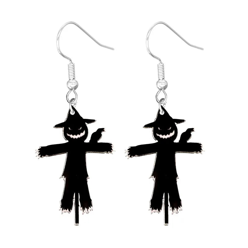 sengpan Halloween Earrings Cute Cartoon Cat Crow UFO Bat Design Dangle Earrings Acrylic Jewelry Versatile Accessories