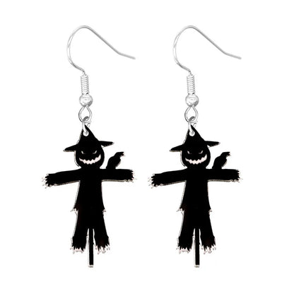 sengpan Halloween Earrings Cute Cartoon Cat Crow UFO Bat Design Dangle Earrings Acrylic Jewelry Versatile Accessories