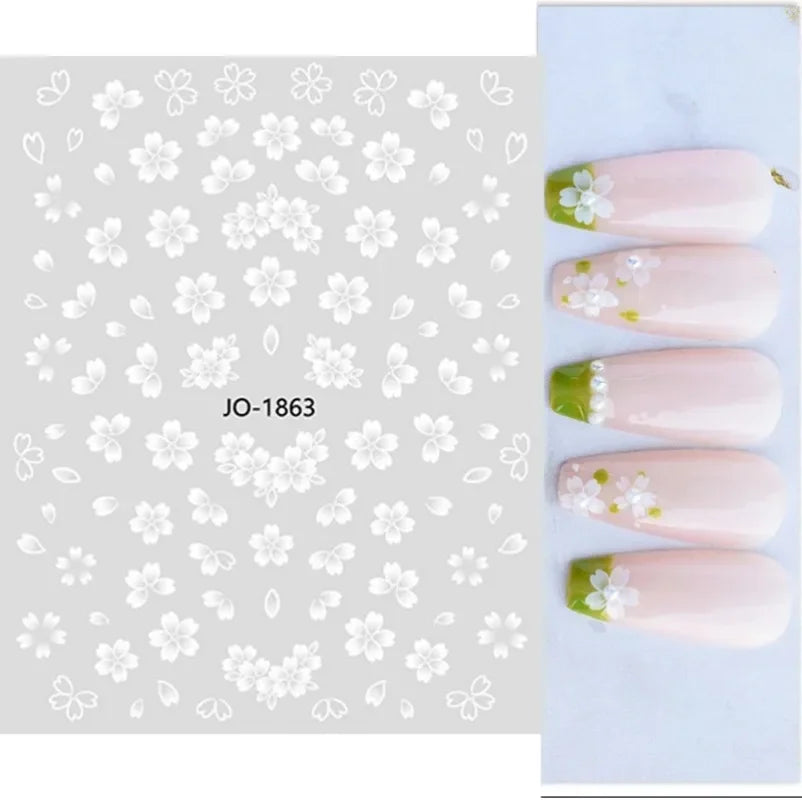 sengpan Simple Flowers 3D Nail Stickers Spring Summer Blossom Floral Tulip Fruit Nail Art Decals Adhesive Sliders Manicure Decorations