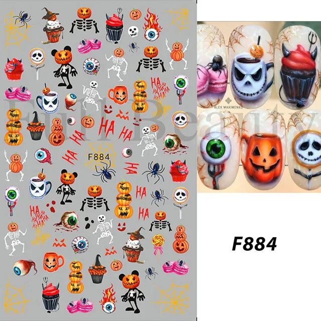 sengpan Spider Nail Art Stickers Halloween Design Ghost Skull Spider Webs Pumpkin Nail Decors Y2K Diamond Charms Manicure Decals GLJI-DZ