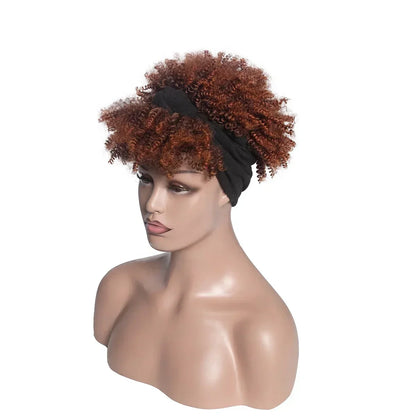 sengpan Short Kinky Curly Headband Wigs  Afro Puff Curly Headband Wig For Women Natural Synthetic Turban Wrap Wig  Cosplay Daily Use