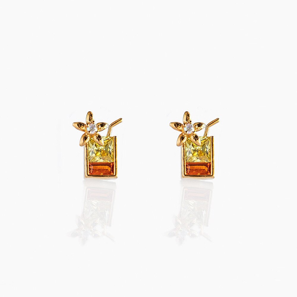 sengpan 1 Pair Ins Wind Cone Crown Zircon Earrings Cute Bear Cartoon Personality Ear Jewelry Colorful Simple Style Earrings for Women