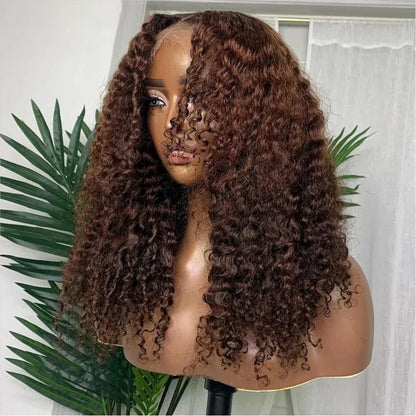 sengpan Soft Preplucked 26Inch Long 180Density Glueless Brown Kinky Curly Lace Front Wig For Black Women BabyHair Heat Temperature Daily