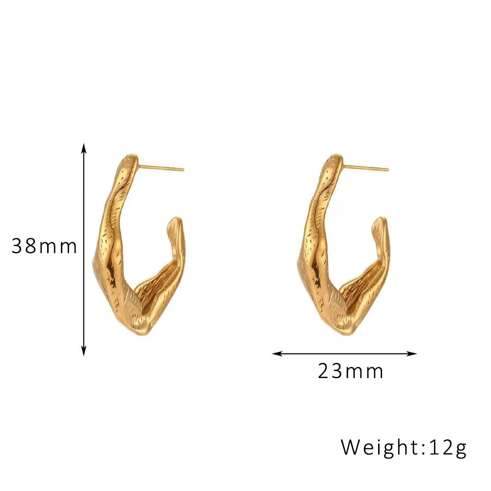 sengpan Stainless Steel Hook Stud Earring for Woman Gold Color Retro Irregular Earrings Waterproof Jewelry Wholesale Dropshipping