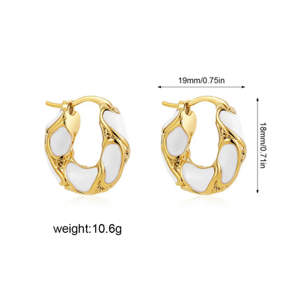 Lianfudai New Trendy Enamel Color Metal Texture Small Hoop Earrings for Women Gold Plated Statement Ear Buckle Creative Jewelry Gifts