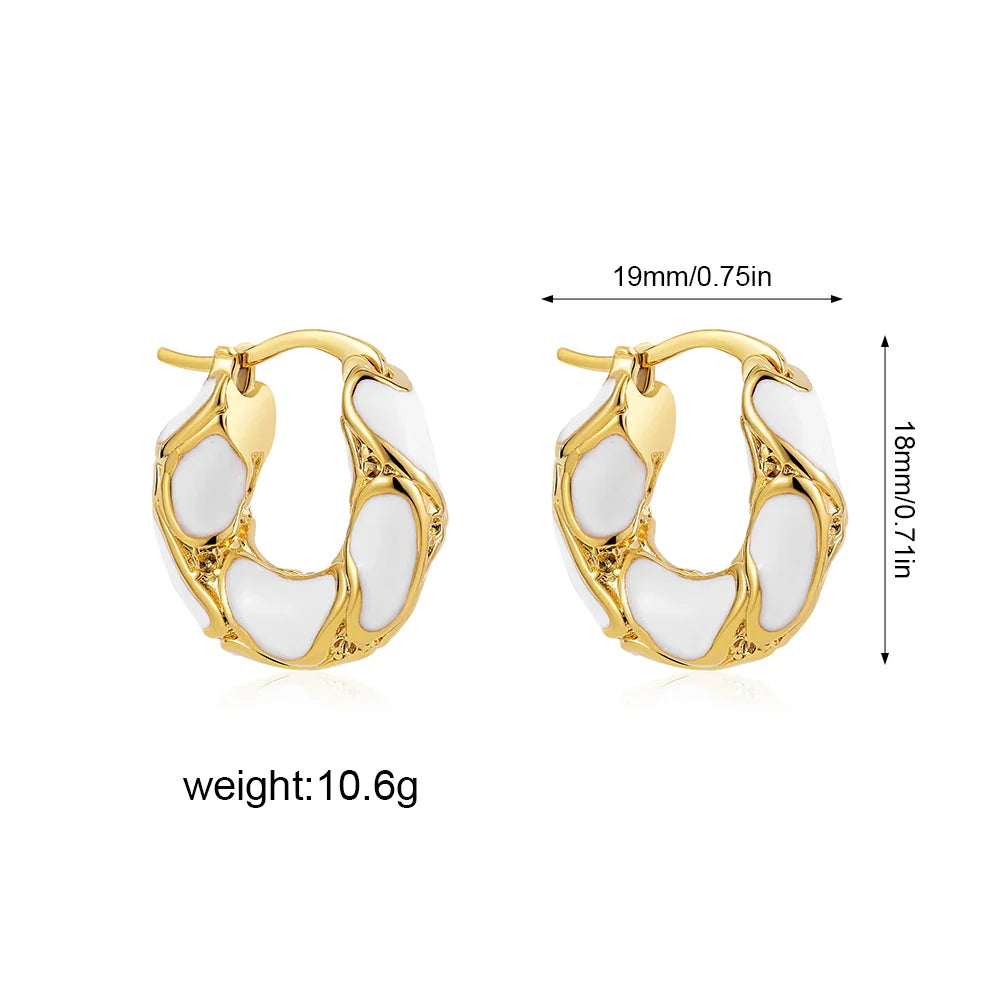 sengpan New Trendy Enamel Color Metal Texture Small Hoop Earrings for Women Gold Plated Statement Ear Buckle Creative Jewelry Gifts