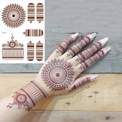 sengpan Brown Henna Lace Temporary Tattoos Sticker For Women Mehndi Stickers for Hand Neck Body Feather Flora Henna Tattoo Waterproof