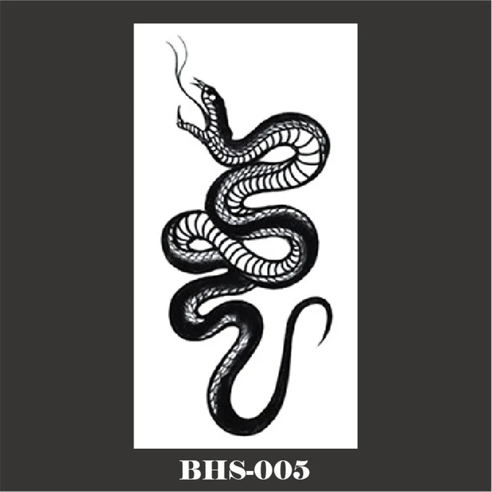 sengpan 2024 Summer Snake Flower Temporary Tattoos Sticker Waterproof Cool Dark Style Unisex Water Transfer Fake Tattoo Women Accessory