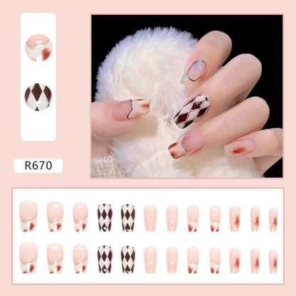 sengpan 24pcs Full Cover Wearable Press Fake Nails Art Free Gift Glue Sticker Tip Wearing Tools False Manicure Patch Paragraph