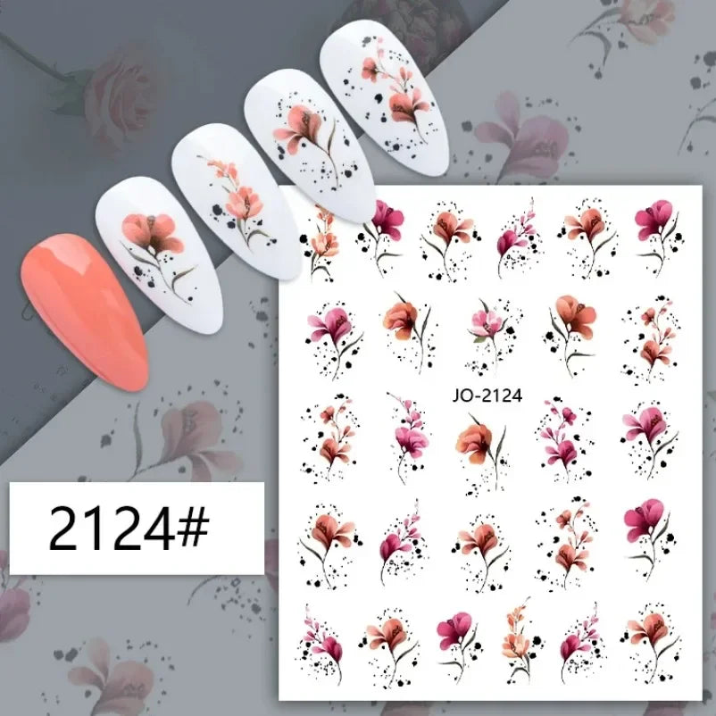 sengpan Simple Flowers 3D Nail Stickers Spring Summer Blossom Floral Tulip Fruit Nail Art Decals Adhesive Sliders Manicure Decorations